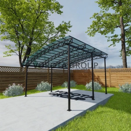 Полуарочный навес бирюзового цвета, монолитный поликарбонат 6500*12000