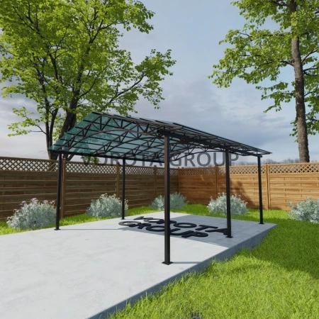 Двухскатный навес с арочным основанием бирюзового цвета, сотовый поликарбонат 5500*16000